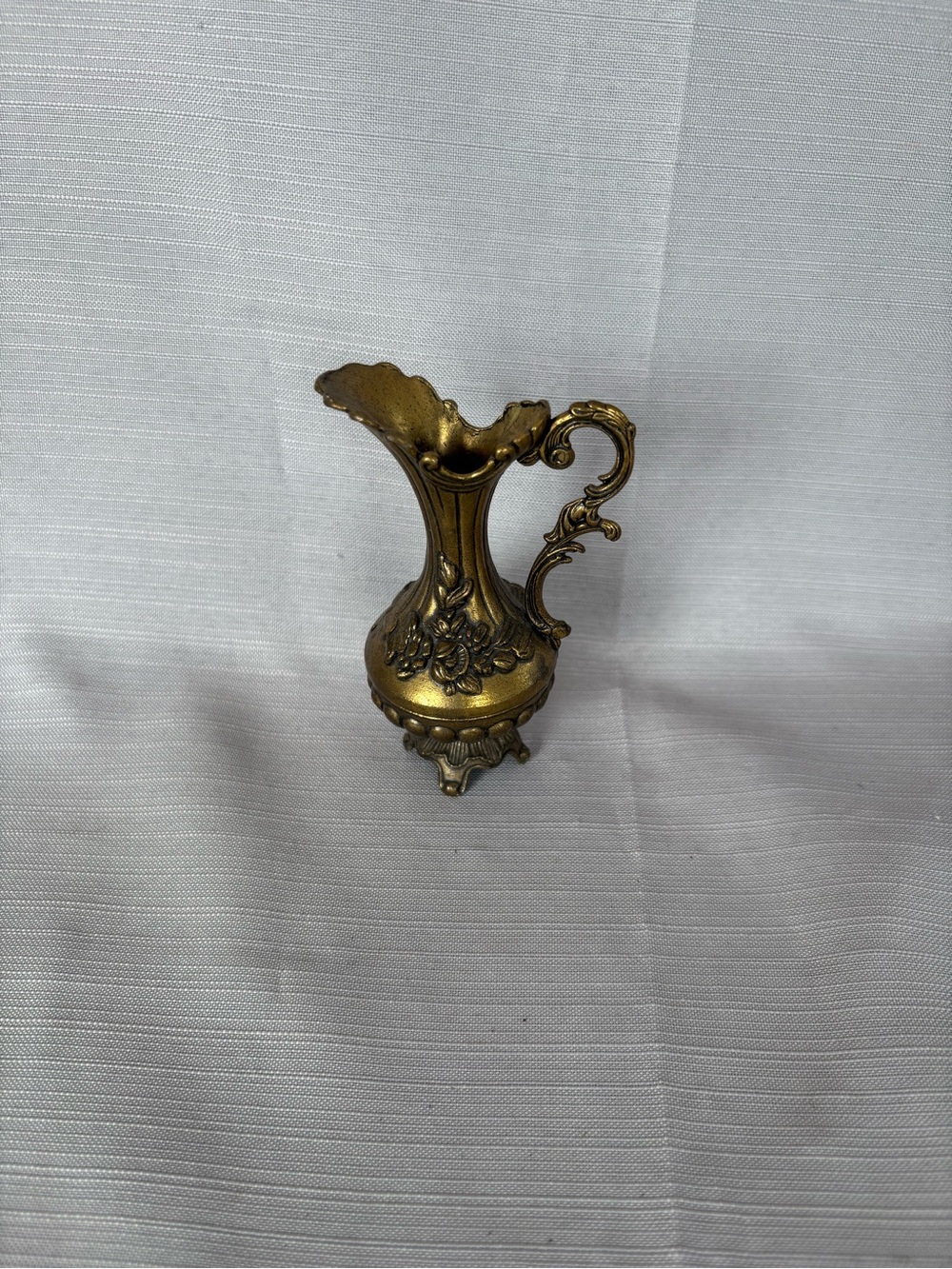 Vintage Small Ornate Brass-Color Decorative Pitcher Vase - Elegant Home Accent